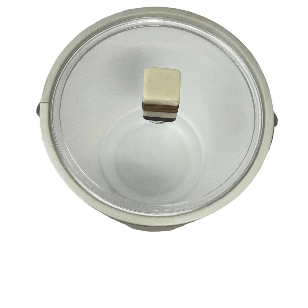 Cera Vintage MCM Striped Cream/Brown Plastic Ice Bucket w/ Lucite Handle